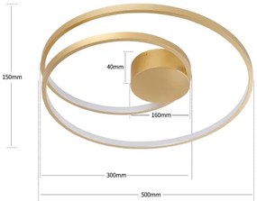 Brilagi - Plafonieră LED dimabilă TWISTER, LED/48W/230V, Ø 50 cm, auriu +telecomandă