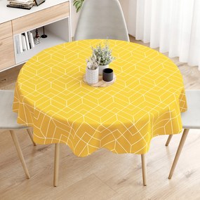 Goldea față de masă 100% bumbac - mozaic galben - rotundă Ø 130 cm