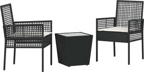 vidaXL Set Bistro de Grădină 3 pcs Negru poliratan