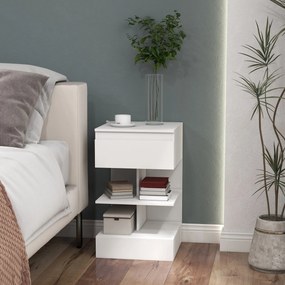 Noptiera Moderna din PAL si MDF cu un Sertar si 2 Rafturi, 39x39x65 cm, Alb HOMCOM | Aosom RO