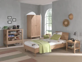 Set Complet Mobilier Camera Bebelusi Forrest Oak, Pat 90x200 cm, Dulap cu 2 Uși, Noptieră și Masă de înfășat, din Lemn de Stejar, Natur – Vipack
