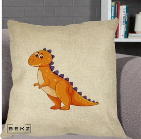 Perna Decorativa T-Rex Portocaliu, 40x40 cm, Crem, Husa Detasabila, Perna Inclusa, BEKZ®