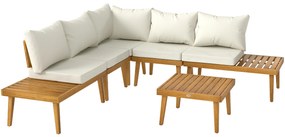 Outsunny Salon de grădină în aer liber, 5 locuri, modular din lemn de acacia, canapea unghiulară în aer liber cu masă de cafea și perne | Aosom Romania