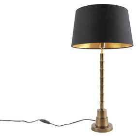 Lampă de masă Art Deco bronz cu abajur din bumbac negru 35 cm - Pisos