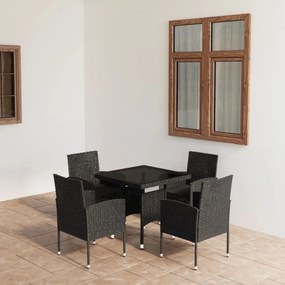 Set mobilier de gradina, 5 piese, negru, poliratan Negru, Lungime masa 80 cm, 1