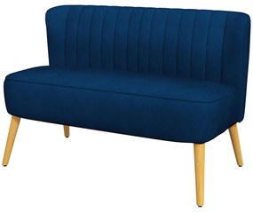 HOMCOM Canapea Design Retro 2 Locuri, Picioare din lemn, 117 cm x 56,5 cm x 77 cm, Albastru | Aosom Romania
