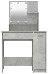 Masă de toaletă cu led, gri beton, 86,5x35x141 cm