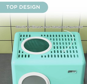 PawHut Litieră pentru Pisici cu Capac și Lopățică, Intrare Dublă și Tavă Detașabilă, 52x41x38.5 cm, Verde | Aosom Romania