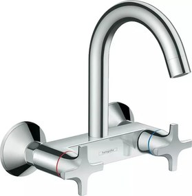 Baterie bucatarie dubla comanda Hansgrohe Logis M32 pipa inalta cu 1 jet manere cruce crom lucios
