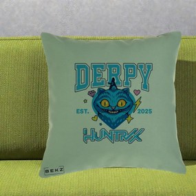 Perna Personalizata K-pop HUNTRX Derpy Pisica Albastra, 40x40 cm, Verde, Husa Detasabila, Perna Inclusa, BEKZ®