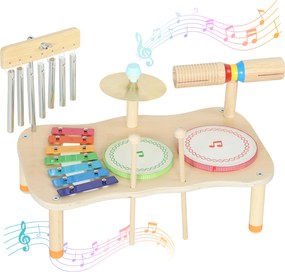 AIYAPLAY Instrumente muzicale pentru copii din lemn Montessori cu tobă xilofon ton dublu talger clopoțel de vânt | Aosom Romania
