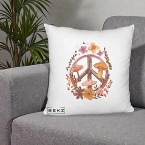 Perna Decorativa Peace Sign Ciuperci Floral, 40x40 cm, Alb Pufos, Husa Detasabila, Perna Inclusa, BEKZ®