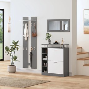 Cuier de perete pentru hol cu oglindă, Gri+Alb | Aosom Romania