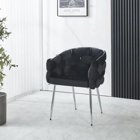 Scaun dining, tapiterie catifea, cadru metalic argintiu, Negru