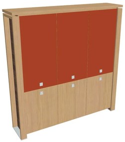 Dulap înalt Verno+ 200 x 46 x 210 cm, uși combinate, stejar deschis / portocaliu