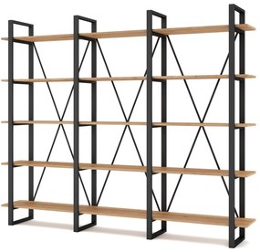 Bibliotecă negru/natural cu aspect de lemn de stejar 218x180 cm Aviva – Marckeric