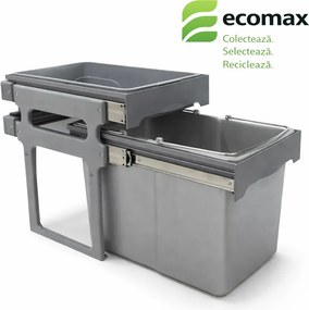 Coș gunoi încorporabil Tank 40 Ecomax, cu extragere totală, gri, 1 x 34 l Polipropilenă, Gri, H:428 mm; L:339 mm; A:486 mm, 400 mm