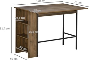HOMCOM Insulă centrală masă bar masă laterală rabatabilă și 3 rafturi 120 x 76 x 91,4 cm marron | Aosom Romania