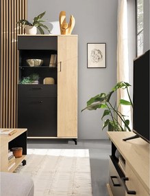 Comodă Madison MD11 cu sertar 90 cm - negru / stejar biscuiți