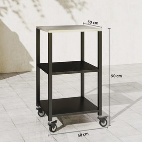Outsunny Cărucior pentru grătar 3-etaje masă pentru grătar cu suprafață din oțel inoxidabil, roți, cărucior mobil de servire 50 x 50 x 90 cm Negru | Aosom Romania