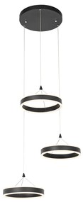 Lampă suspendată neagră rotundă cu LED cu dimmer în 3 trepte cu 3 lumini - Lyani
