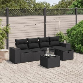 3264401 vidaXL Set mobilier de grădină cu perne, 6 piese, negru, poliratan