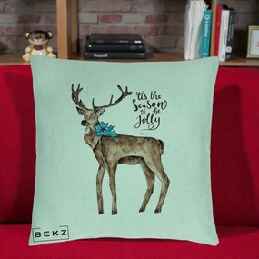 Perna Decorativa Ren Tis the Season to be Jolly, 40x40 cm, Verde Menta, Husa Detasabila, Perna Inclusa, BEKZ®