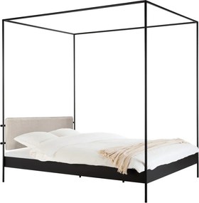 Pat matrimonial negru/bej tapițat din oțel cu baldachin cu somieră 180x200 cm Eton – noo.ma