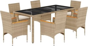 vidaXL Set mobilier de grădină cu perne 7 piese bej poliratan & sticlă