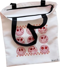 Sacosa de Panza pentru Cumparaturi, Geanta Tote, model Rose Smilies, Cu fermoar, 38x34.5 cm, Alba, BEKZ®