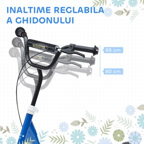 HOMCOM Monopatin cu 2 Roți pentru Copii 5-12 Ani cu Frână Posterioră și Ghidon Reglabil, Monopatin din Oțel și Plastic, 120x52x80-88 cm, Albastru | Aosom Romania