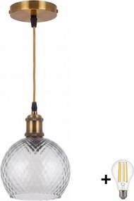 BRILAGI - Candelabru LED pe cablu RETRO GLASS 1xE27/60W/230V Ø 25 cm auriu/gri fumuriu