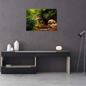 Tablou pe sticlă - Pod prin râu (70x50 cm)
