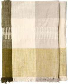 Față de masă din bumbac țesut manual cu model în carouri mari și franjuri, 120×220 cm, „Harvest Check Green"