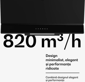 Klarstein Hotă Velaire, Elegantă, minimalistă, performantă, Clasa energetică A++, 820 m³/h, 90 cm