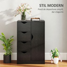 HOMCOM Dulap de Baie cu 4 Sertare, Dulap cu 2 Niveluri și Mânere Decupate, din Lemn, 54x29x83 cm, Negru | Aosom Romania