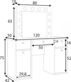 Masuta machiaj cu Oglinda LED si 3 Sertare pentru Cosmetice, Set Masa toaleta 120 cm, Alb, masuta cosmetica, vanity - SEA537