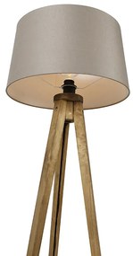 Lampă de podea rustică cu trepied din lemn vintage cu abajur din in taupe 45 cm - Tripod Classic