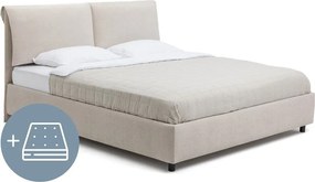 Pat dublu tapițat bej cu spațiu de depozitare cu saltea/ somieră 160x200 cm Myra Pillow - Bonami Selection