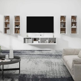 Set dulap TV, 6 piese, alb, lemn prelucrat 6, Alb, 30.5 x 30 x 90 cm
