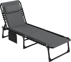 Outsunny Șezlong, șezlong pentru soare cu tapițerie și buzunar lateral, șezlong de grădină, șezlong pentru piscină, șezlong tapițat, Gri | Aosom Romania