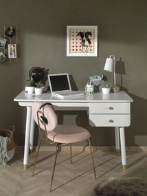 Set Pat Single, Noptieră și Birou pentru Copii, 3 Piese, 90x200 cm, Alb Satinat (Pin Masiv și MDF) – Billy – Vipack