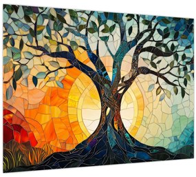 Tablou pe sticlă – Mozaic – soare și arbore I. (70x50 cm)