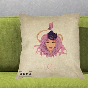 Perna Personalizata Zodie Leu, 40x40 cm, Crem, Husa Detasabila, Perna Inclusa, BEKZ®