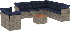 vidaXL Set canapele de grădină cu perne, 10 piese, gri, poliratan