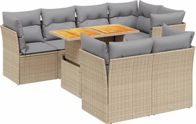 vidaXL Set canapele de grădină, 8 piese, cu perne, bej, poliratan