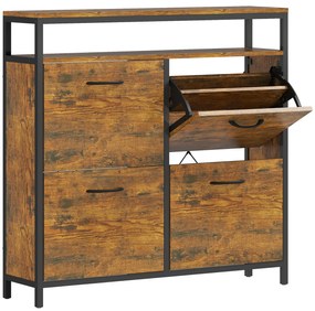 HOMCOM Dulap pentru pantofi cu 4 sertare pliabile, design compact, raft deschis, pentru 12-20 de perechi de pantofi, oțel, maro | Aosom Romania