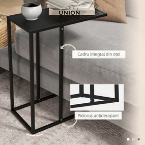 HOMCOM, Masa Laterala in Forma de C cu Cadru din Otel pentru Canapea si Pat, Negru