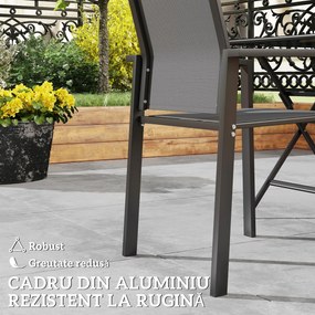 Outsunny Set de 2 Scaune de Grădină cu Cadru din Aluminiu, Plasă Respirabilă și Cotiere, 56x58x89 cm, Gri Închis | Aosom Romania