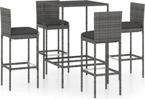 vidaXL Set mobilier bar de grădină cu perne, 5 piese, gri, poliratan